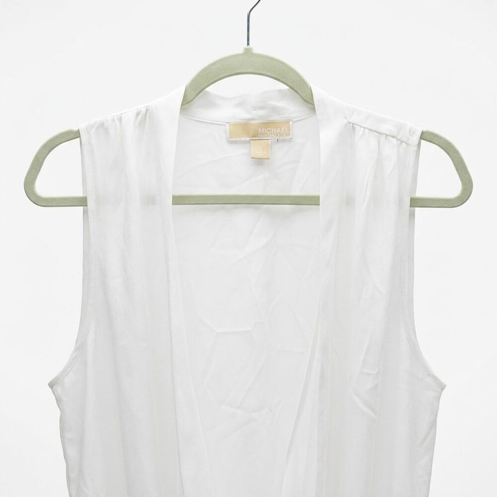 MICHAEL Michael Kors White Sleeveless Wrap-Front Tie-Waist Blouse – Size L